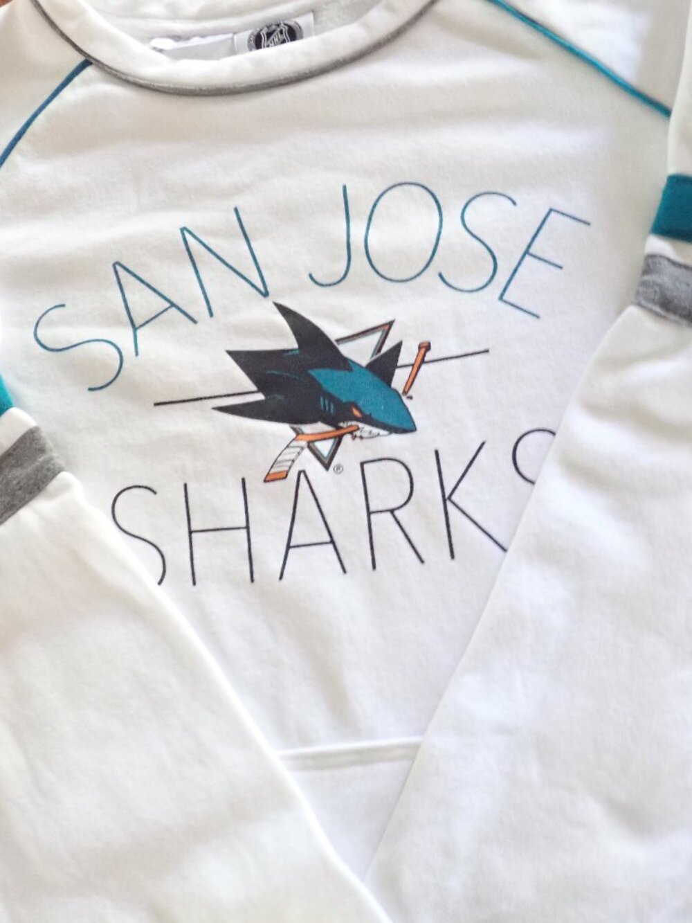 NHL San Jose Sharks Pullover Sweatshirt Sewn Stripes & Piping - Women's Size L